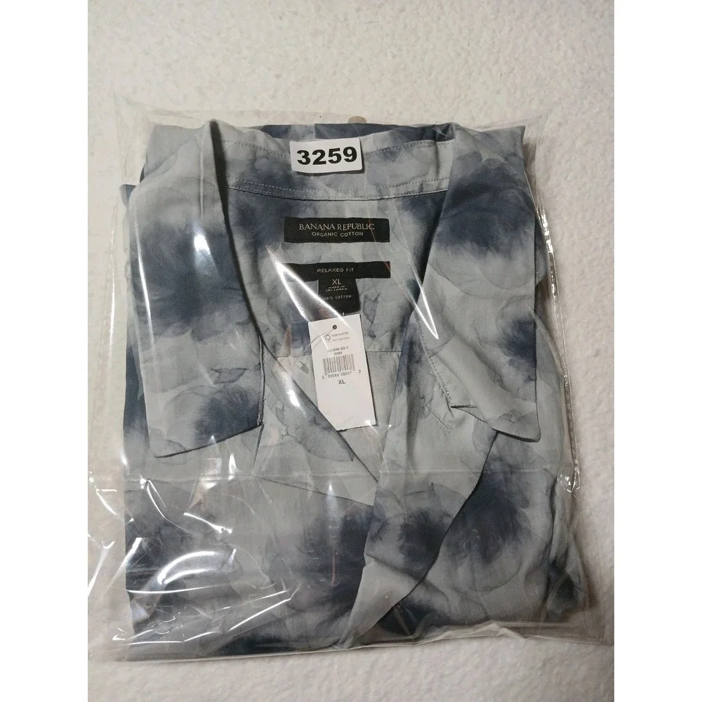 Banana Republic Men XL Organic Cotton Resort Shirt Camp Tie Dye Blue Gray 834894